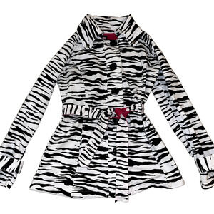 L.A. Kitty Girls Black White Zebra Print Coat Lightweight Trench Belt Medium Kid
